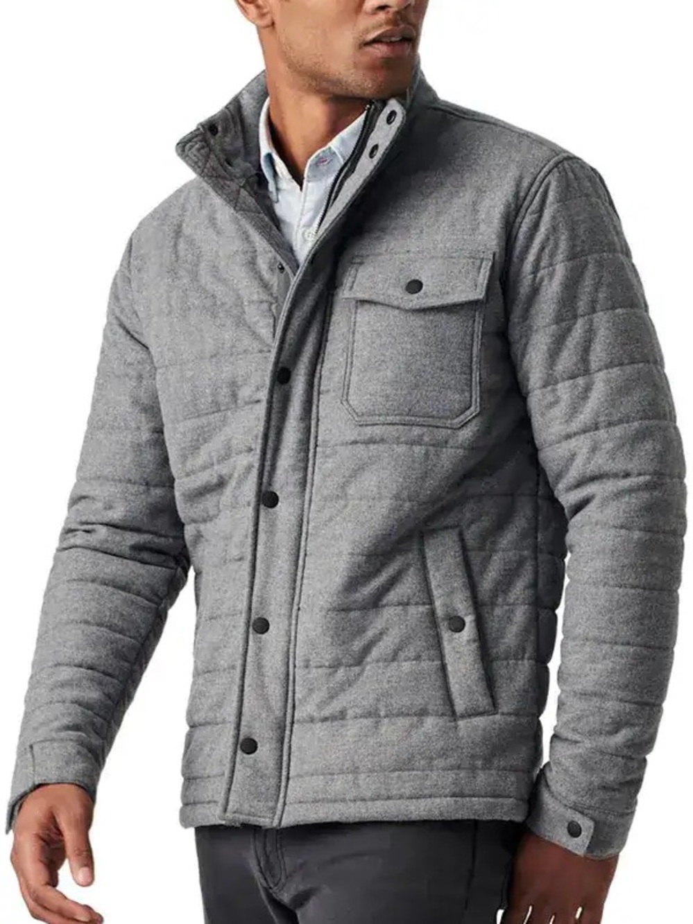 Faherty Light Grey Heather Teton Valley Quilted Jacket Large